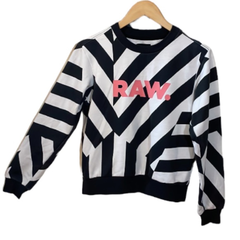 G-Star Raw DZZC Cropped Black and White Striped Sweatshirt Size XS